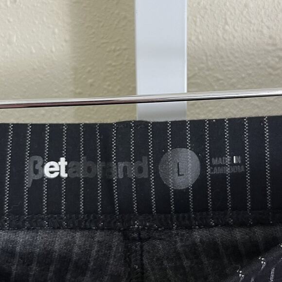 Betabrand Straight Leg Classic Dress Yoga Pants L Large Black Pinstripe Career - Picture 4 of 5